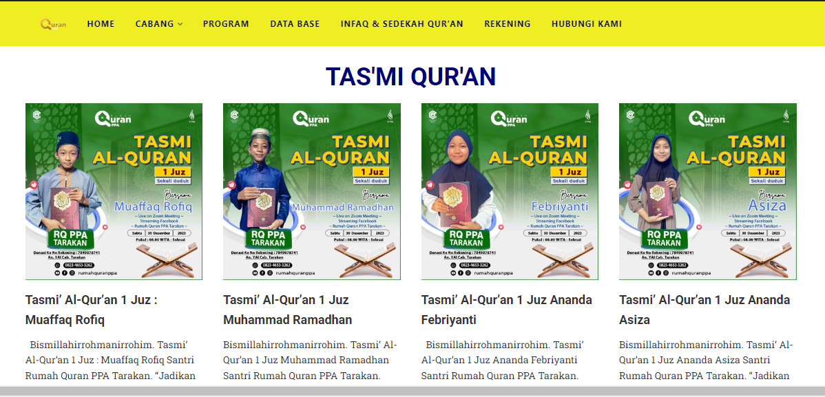 Tasmi' Al-Qur'an 1 Juz : Santri Rumah Quran PPA Tarakan.