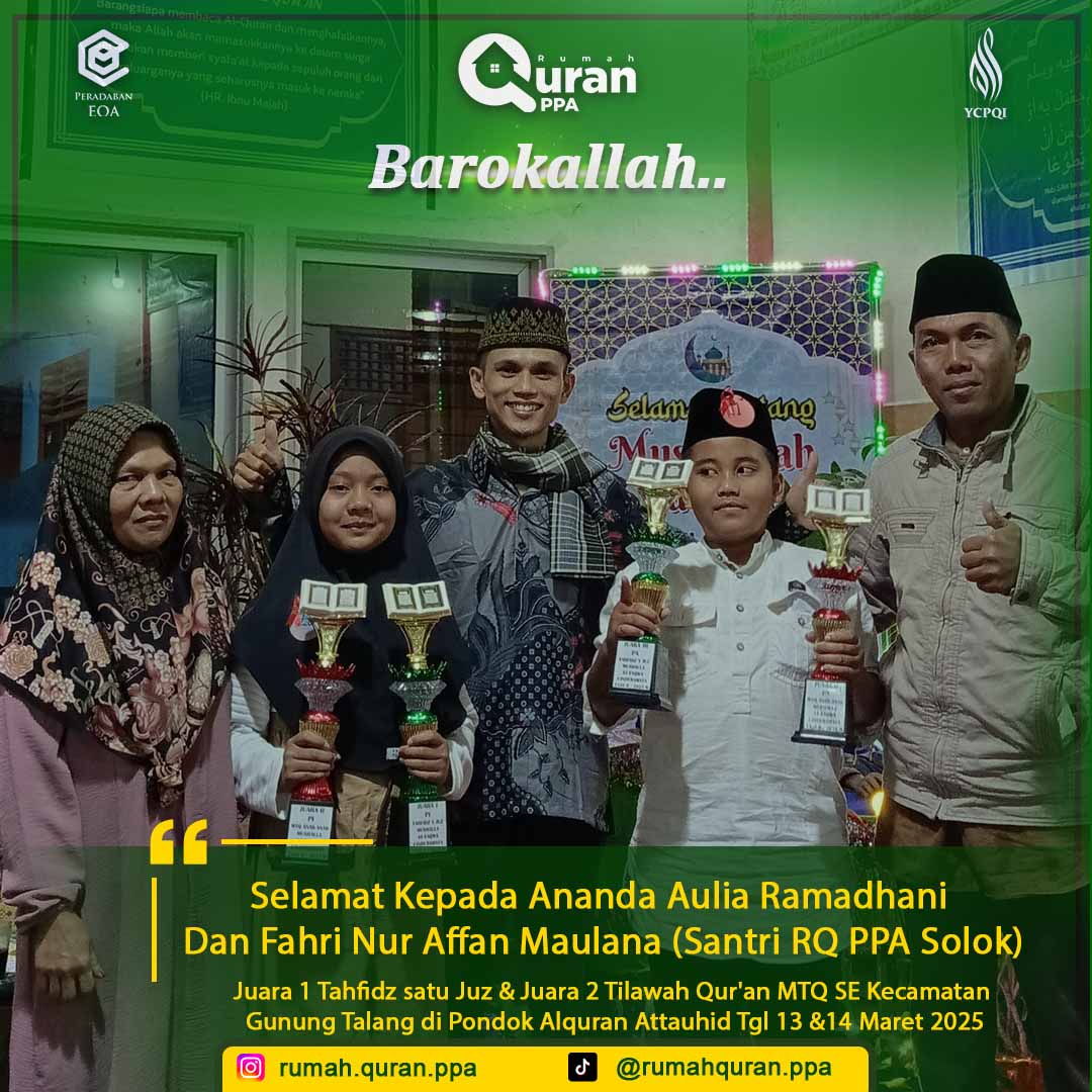 Juara 2 Tilawah Qur'an & Juara 3 Tahfidz 1 Juz : Ananda Fahri Nur Affan Maulana