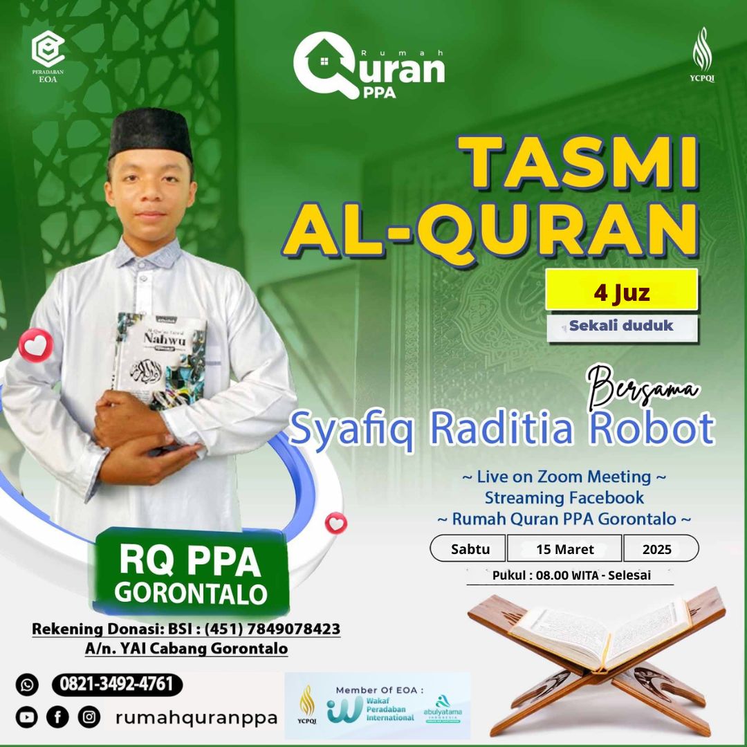 Tasmi Al-Quran 4 Juz Sekali Duduk Ananda Syafiq Raditia Robot