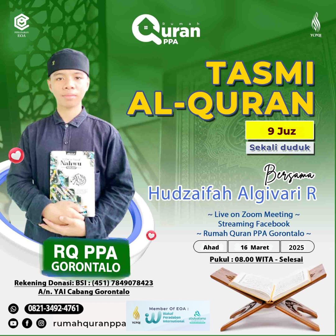 Tasmi Al-Quran 9 Juz Sekali Duduk Ananda Hudzaifah Algivari R