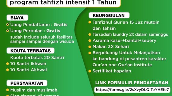 PENDAFTARAN SANTRI BARU RUMAH QUR’AN PPA GORONTALO