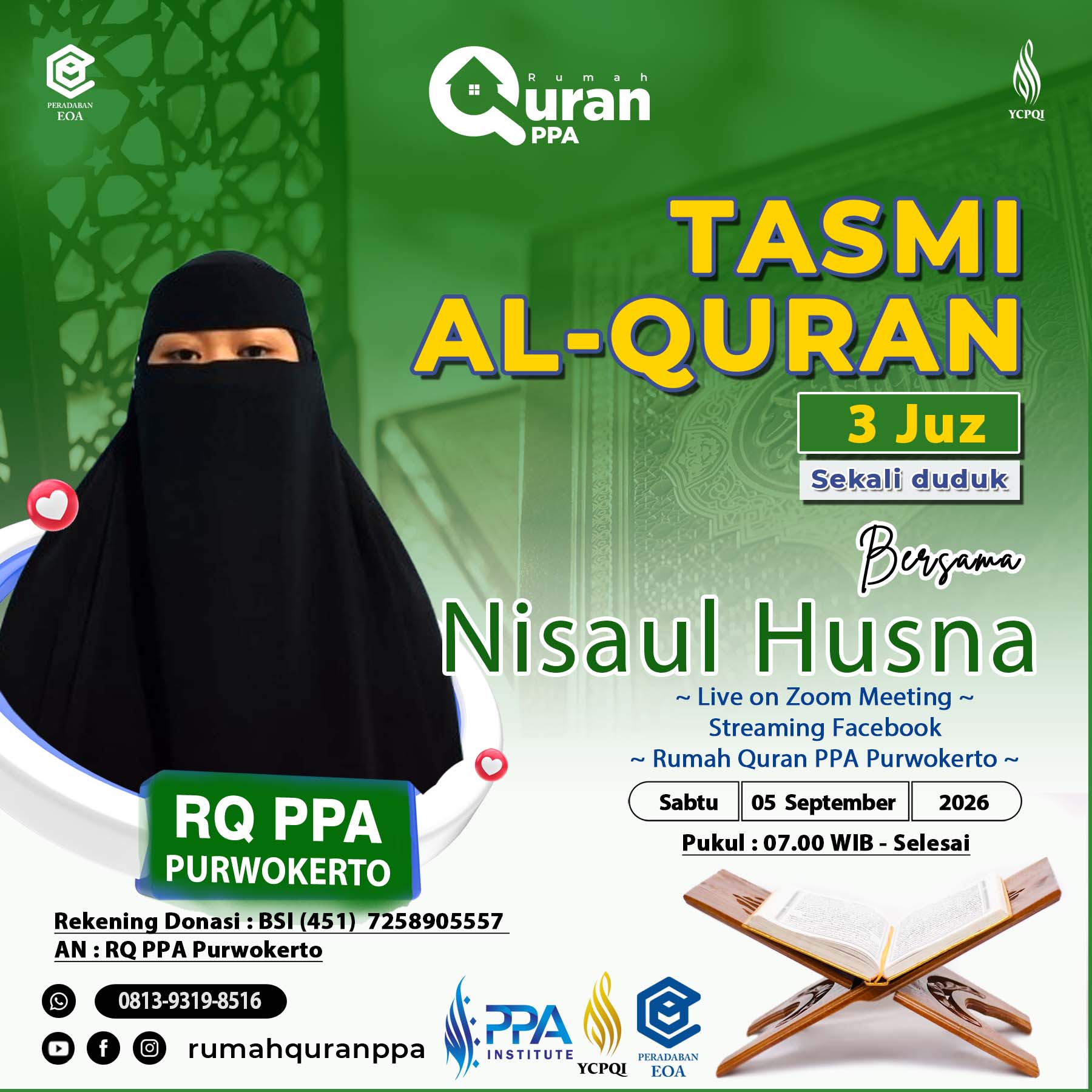 Tasmi Al-Qur'an 3 Juz Sekali Duduk Ananda Nisaul Husna